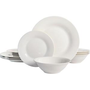 imageGibson Home Zen Buffet Round 12 Piece Porcelain Chip and Scratch Resistant Dinnerware Plates and Bowls Set Scratch ampamp Chip ResistantWhite Round