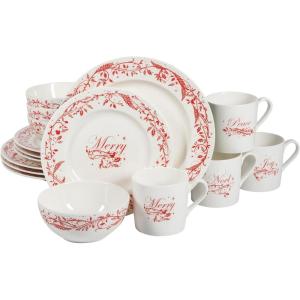 imageMartha Stewart Christmas Holiday Plates 16Piece Porcelain Chip and Scratch Resistant Dinnerware SetChristmas Vines