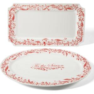 imageMartha Stewart Christmas Holiday Plates 16Piece Porcelain Chip and Scratch Resistant Dinnerware SetChristmas Vines Serveware