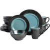 imageGibson Elite Dragonstone Round Reactive Glaze Stoneware Dinnerware Set Service for Four 16pcs Aqua