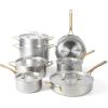 imageMARTHA STEWART Vintage 188 Triply Stainless Steel 12 Piece Cookware Set wGold HandlesStainless Steel w Gold Handles