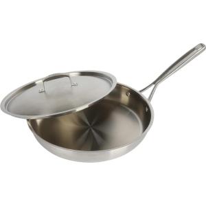 imageBabish 10 Inch Stainless Steel Triply Professional Grade Fry PanFry Pan w Lid 12inch