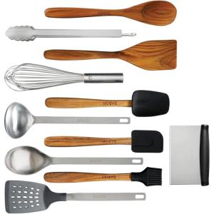 imageBabish 11 Piece Essential Teak Wood Silicone and Stainless Steel Tool Set