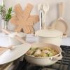 imageGibson Elite Folkstone 10 Inch Heavy Duty Cast Aluminum Fry Pan Cookware NonToxic Premium Ceramic Non Stick Frying Pan Kitchen Egg Pan Omelet Pan Linen White WWood Handle Induction SafeLinen White w Wood Handle