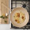 imageGibson Elite Folkstone 10 Inch Heavy Duty Cast Aluminum Fry Pan Cookware NonToxic Premium Ceramic Non Stick Frying Pan Kitchen Egg Pan Omelet Pan Linen White WWood Handle Induction SafeLinen White w Wood Handle