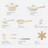 imageGibson Elite Folkstone 10 Inch Heavy Duty Cast Aluminum Fry Pan Cookware NonToxic Premium Ceramic Non Stick Frying Pan Kitchen Egg Pan Omelet Pan Linen White WWood Handle Induction SafeLinen White w Wood Handle