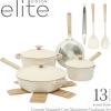 imageGibson Elite Folkstone 10 Inch Heavy Duty Cast Aluminum Fry Pan Cookware NonToxic Premium Ceramic Non Stick Frying Pan Kitchen Egg Pan Omelet Pan Linen White WWood Handle Induction SafeLinen White w Wood Handle