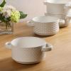 imageGibson Elite Oyster Tide Embossed 6 Inch Soup Bowls with Handles French Onion Soup Crocks Stackable Soup Bowl Chili Beef Stew Reactive Glaze Stackable Ceramic Bowl Set of 4 White