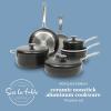 imageSur La Table Kitchen Essentials Potluck Porch 10 Piece PFA Free Ceramic Non stick Interior Forged Aluminum Cookware Pots and Pans Set WAluminum Lids  Green  Induction CompatibleBlack Potluck Porch Set