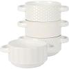 imageGibson Elite Oyster Tide Embossed 6 Inch Soup Bowls with Handles French Onion Soup Crocks Stackable Soup Bowl Chili Beef Stew Reactive Glaze Stackable Ceramic Bowl Set of 4 White