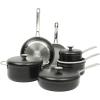 imageSur La Table Kitchen Essentials Potluck Porch 10 Piece PFA Free Ceramic Non stick Interior Forged Aluminum Cookware Pots and Pans Set WAluminum Lids  Green  Induction CompatibleBlack Potluck Porch Set