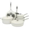 imageSur La Table Kitchen Essentials Potluck Porch 10 Piece PFA Free Ceramic Non stick Interior Forged Aluminum Cookware Pots and Pans Set WAluminum Lids  Green  Induction CompatibleLinen White Potluck Porch Set