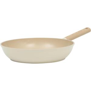 imageGibson Elite Folkstone 10 Inch Heavy Duty Cast Aluminum Fry Pan Cookware NonToxic Premium Ceramic Non Stick Frying Pan Kitchen Egg Pan Omelet Pan Linen White WWood Handle Induction SafeLinen White w Wood Handle