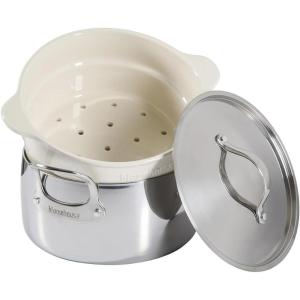 imageOprahs Favorite Things  6QT Triply Stainless Steel Dutch Oven wNonStick NonToxic Ceramic Interior and Ceramic Steamer InsertStainless Steel and Cream