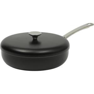 imageSur La Table Kitchen Essentials Potluck Porch 10 Piece PFA Free Ceramic Non stick Interior Forged Aluminum Cookware Pots and Pans Set WAluminum Lids  Green  Induction CompatibleBlack 45 qt Saute Pan