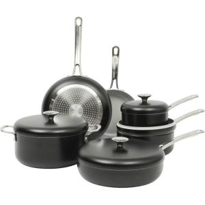 imageSur La Table Kitchen Essentials Potluck Porch 10 Piece PFA Free Ceramic Non stick Interior Forged Aluminum Cookware Pots and Pans Set WAluminum Lids  Green  Induction CompatibleBlack Potluck Porch Set