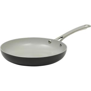 imageSur La Table Kitchen Essentials Potluck Porch 10 Piece PFA Free Ceramic Non stick Interior Forged Aluminum Cookware Pots and Pans Set WAluminum Lids  Green  Induction CompatibleBlack 12 Fry Pan