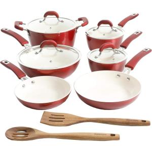 imageKenmore Arlington Healthy Nonstick Ceramic Coated Forged Aluminum Induction Cookware 12Piece Metallic RedMetallic Red