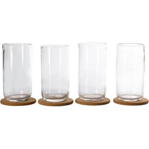 imageBloomhouse Lyon Sky 4 Piece Hand Made 16 OZ Lapis Blue Colored Glass Double Old Fashioned Set wFour CoastersClear Glass