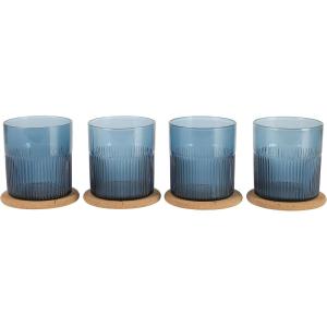 imageBloomhouse Lyon Sky 4 Piece Hand Made 16 OZ Lapis Blue Colored Glass Double Old Fashioned Set wFour CoastersLapis Blue