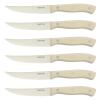 imageKenmore Kane 14Piece Stainless Steel Kitchen Knife Block Set  Triple Rivet ABS Handles Cream White  Chef Bread Utility Paring Steak Knives ampamp Kitchen Shears in Wood Storage BlockCream White