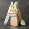 imageKenmore Kane 14Piece Stainless Steel Kitchen Knife Block Set  Triple Rivet ABS Handles Cream White  Chef Bread Utility Paring Steak Knives ampamp Kitchen Shears in Wood Storage BlockCream White