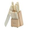imageKenmore Kane 14Piece Stainless Steel Kitchen Knife Block Set  Triple Rivet ABS Handles Cream White  Chef Bread Utility Paring Steak Knives ampamp Kitchen Shears in Wood Storage BlockCream White