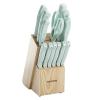 imageKenmore Kane 14Piece Stainless Steel Kitchen Knife Block Set  Triple Rivet ABS Handles Cream White  Chef Bread Utility Paring Steak Knives ampamp Kitchen Shears in Wood Storage BlockGlacier Blue