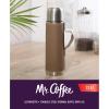 imageMr Coffee 4Piece Insulated Drinkware Set  Stainless Steel Thermos Travel Mug with Handle Cup ampamp Lid for Hot ampamp Cold DrinksLeatherette Brown