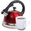 imageMr Coffee Clarefield 24 Qt Whistling Tea Kettle  Matte Black Stovetop Water Kettle with Lid HeatResistant Nylon Handle and Knob Stainless Steel TrimMetallic Red