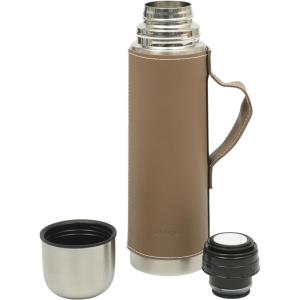 imageMr Coffee 4Piece Insulated Drinkware Set  Stainless Steel Thermos Travel Mug with Handle Cup ampamp Lid for Hot ampamp Cold DrinksLeatherette Brown
