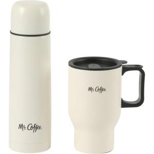 imageMr Coffee 4Piece Insulated Drinkware Set  Stainless Steel Thermos Travel Mug with Handle Cup ampamp Lid for Hot ampamp Cold DrinksLinen White Javelin