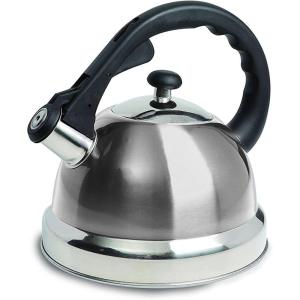 imageMr Coffee Clarefield 24 Qt Whistling Tea Kettle  Matte Black Stovetop Water Kettle with Lid HeatResistant Nylon Handle and Knob Stainless Steel TrimBrushed Satin