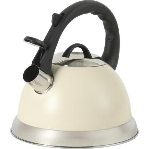 imageMr Coffee Clarefield 24 Qt Whistling Tea Kettle  Matte Black Stovetop Water Kettle with Lid HeatResistant Nylon Handle and Knob Stainless Steel TrimLinen White