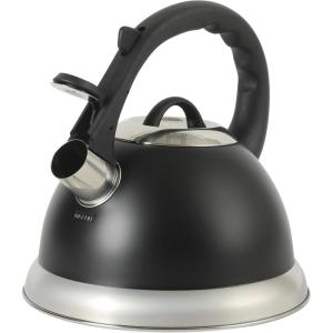 imageMr Coffee Clarefield 24 Qt Whistling Tea Kettle  Matte Black Stovetop Water Kettle with Lid HeatResistant Nylon Handle and Knob Stainless Steel TrimMatte Black