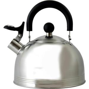 imageMr Coffee Clarefield 24 Qt Whistling Tea Kettle  Matte Black Stovetop Water Kettle with Lid HeatResistant Nylon Handle and Knob Stainless Steel TrimMirror Polish