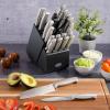 imageOster Baldwyn 5Piece Stainless Steel Knife Block Set with Wood Magnetic Stand  Countertop Display ampamp KnifeSafe StorageBrushed Satin Baldwyn 22pc