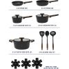 imageOster Platinum Abbottsford 11Inch Matte Black Ceramic Nonstick Wok with Gold Stainless Steel Handle  Flat Bottom Oven ampamp Induction SafeBlack w Wood Set