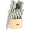 imageOster Baldwyn 5Piece Stainless Steel Knife Block Set with Wood Magnetic Stand  Countertop Display ampamp KnifeSafe StorageBrushed Satin Eckert 15pc