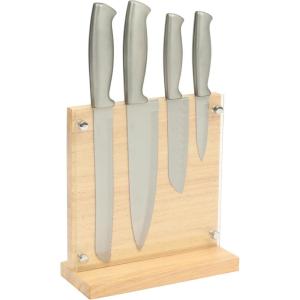 imageOster Baldwyn 5Piece Stainless Steel Knife Block Set with Wood Magnetic Stand  Countertop Display ampamp KnifeSafe StorageStainless Steel Baldwyn 5pc