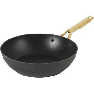 imageOster Platinum Abbottsford 11Inch Matte Black Ceramic Nonstick Wok with Gold Stainless Steel Handle  Flat Bottom Oven ampamp Induction SafeBlack w Gold 11 Wok