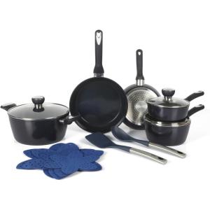 imageOster SmartHandle Advance 13Piece Nonstick Cookware Set  Matte Black Finish Induction Base Detachable Handles Forged Aluminum Oven ampamp Dishwasher Safe With Utensils ampamp Pan ProtectorsBlack  Blue Hawke
