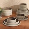 imageGibson Elite Liberty Bay 16Piece Pottery Clay Stoneware Dinnerware Set  Blue Reactive Glaze Stackable Plates and Bowls WPasta Bowl Service for 4  Microwave ampamp Dishwasher SafeMocha Brown Liberty Bay