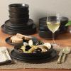 imageGibson Elite Liberty Bay 16Piece Pottery Clay Stoneware Dinnerware Set  Blue Reactive Glaze Stackable Plates and Bowls WPasta Bowl Service for 4  Microwave ampamp Dishwasher SafeBlack Overbrook