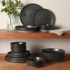 imageGibson Elite Liberty Bay 16Piece Pottery Clay Stoneware Dinnerware Set  Blue Reactive Glaze Stackable Plates and Bowls WPasta Bowl Service for 4  Microwave ampamp Dishwasher SafeBlack Overbrook
