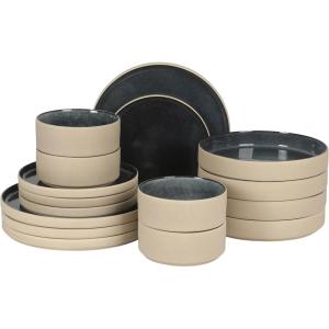 imageGibson Elite Liberty Bay 16Piece Pottery Clay Stoneware Dinnerware Set  Blue Reactive Glaze Stackable Plates and Bowls WPasta Bowl Service for 4  Microwave ampamp Dishwasher SafeBlue Liberty Bay