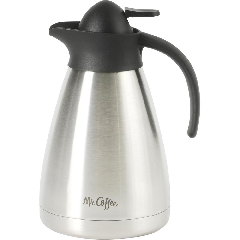 imageMr Coffee Olympia 34 OZ Thermal Coffee Carafe  Stainless Steel Double Wall Insulated Coffee Pot with Lid and Handle Keeps Drinks Hot or Cold