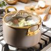 imageBloomhouse  Two Time Oprahs Favorite Things Winner  8 Quart TriPly Stainless Steel Stock Pot with Lid  Dutch Oven Oven Safe Dishwasher SafeCappuccino Cream w Gold Handle