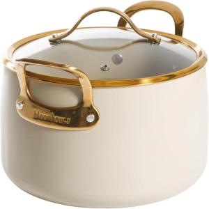 imageBloomhouse  Two Time Oprahs Favorite Things Winner  8 Quart TriPly Stainless Steel Stock Pot with Lid  Dutch Oven Oven Safe Dishwasher SafeAlmond Cream w Gold Handle