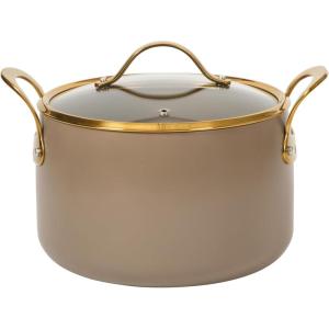 imageBloomhouse  Two Time Oprahs Favorite Things Winner  8 Quart TriPly Stainless Steel Stock Pot with Lid  Dutch Oven Oven Safe Dishwasher SafeCappuccino Cream w Gold Handle